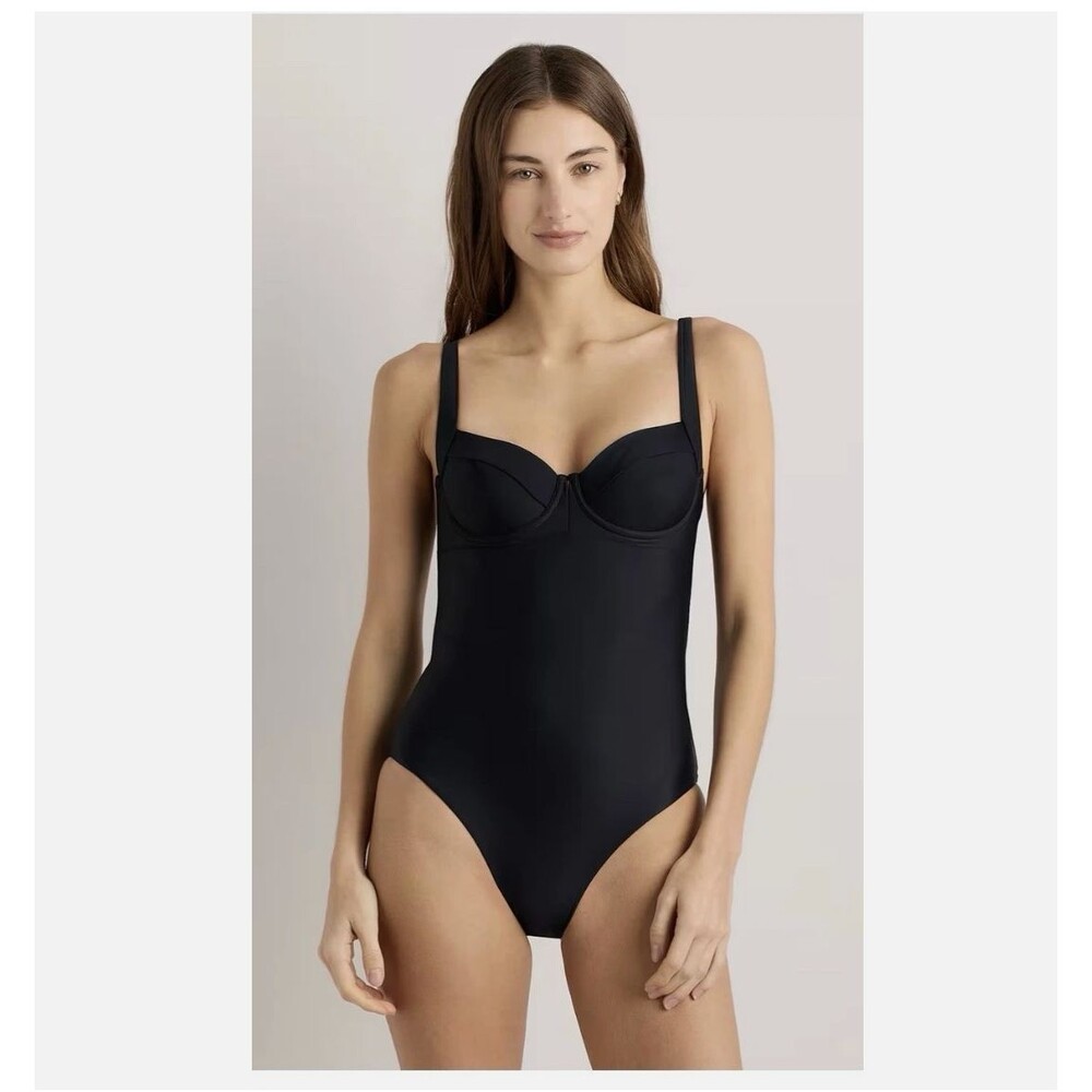 Quince Italian Underwire One Piece Swimsuit Black Size M Beach Resort Vacation - Picture 1 of 10